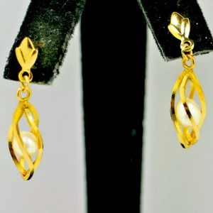 NOT FOR SALE ALREADY SOLD SORRY 14K Gold White Pearls in Cages Dangle Earrings